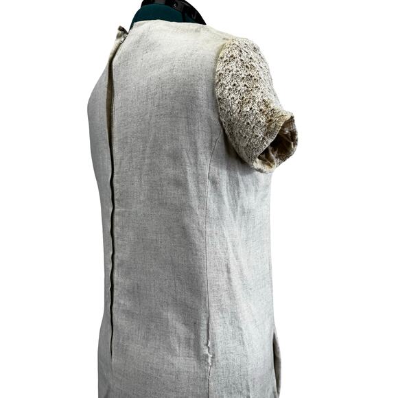 1960s Cream Linen Blend Shift Dress w Crochet Yoke – Mr. Jack Dallas – Size 16 - Picture 10 of 16